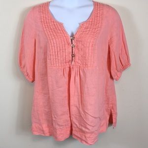 LANE BRYANT 100% Linen Peach Blouse S 18/20